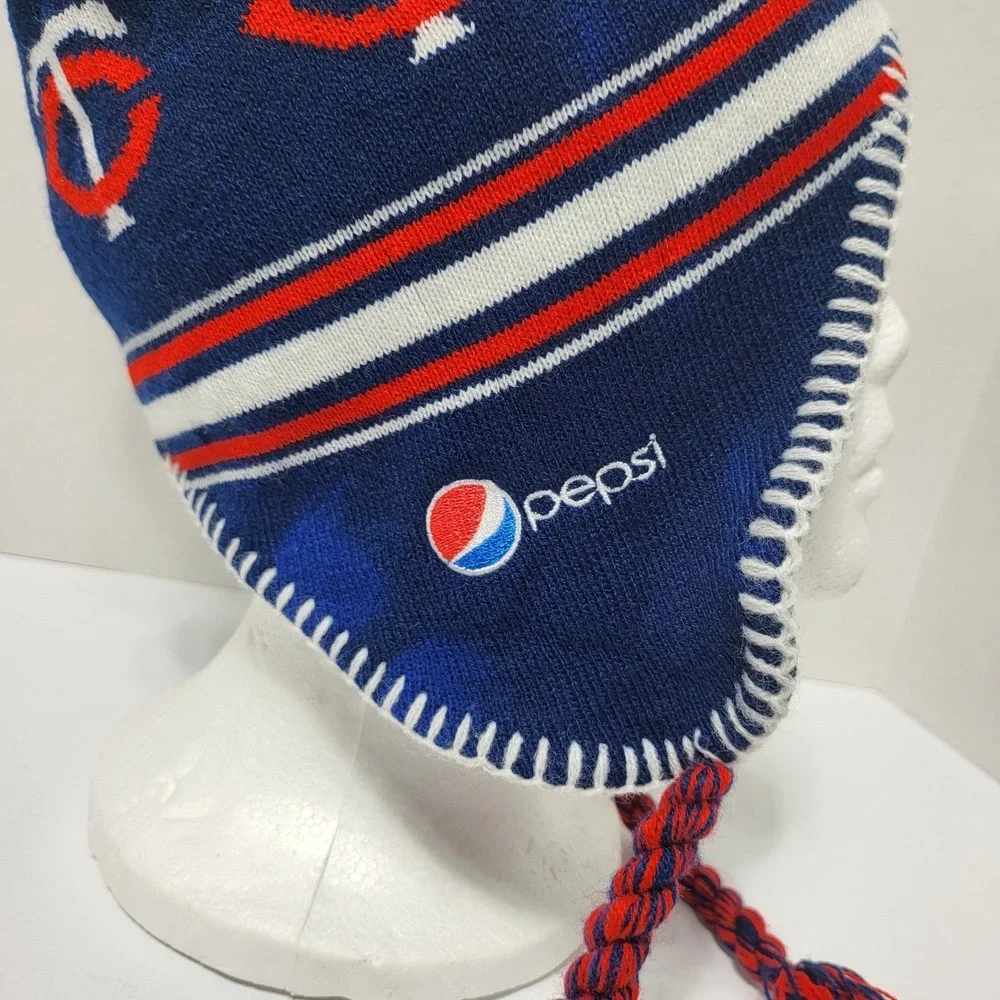 Minnesota Twins Pepsi Knit Laplander Beanie‎ Hat Navy Blue Red White Kids MLB
